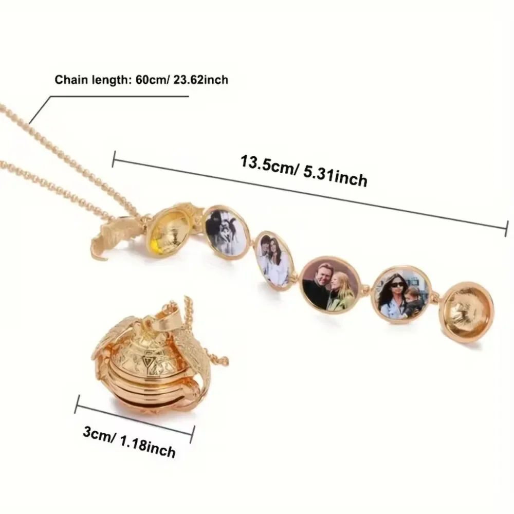 Gold Ball Locket Pendant Necklace Memory Multi Photo Open Charm Frame Round New